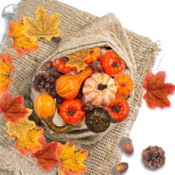 Thanksgiving Artificial Pumpkins and Gourds Set Fall Decorations for Home - Picture 2 of 7